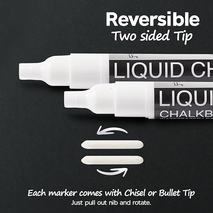 Liquid Chalk Markers - 4 White Fine Tip Chalk Pens, Erasable, Non-Toxic, Water-Based, Kids & Adults - White Chalk Markers for Blackboard, Glass, Chalkboard Paint for Businesses, Restaurants