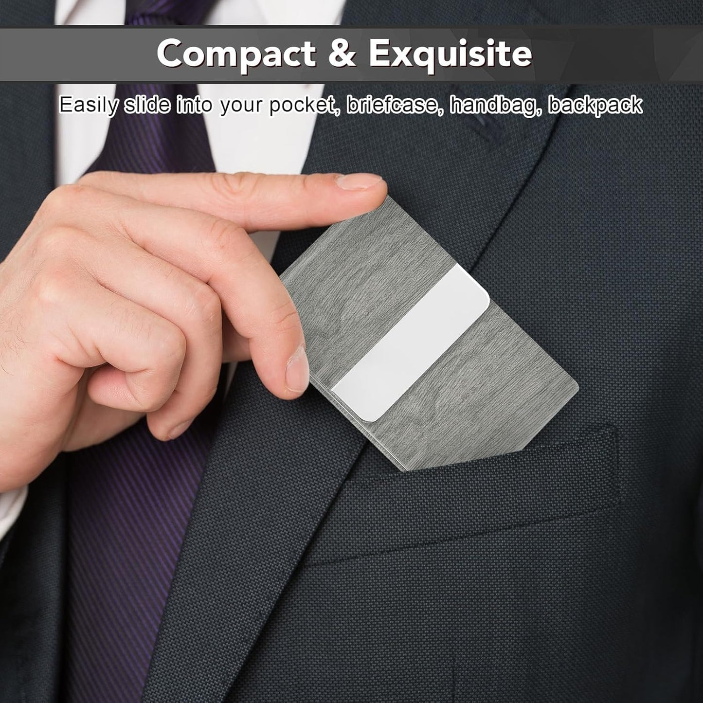 Business Card Holder with Ultra Slim Design, Business Card Case with Premium PU Leather, Suit Pocket Metal Card Holder for Women/Men, Magnetic Closure Quick Access Cards