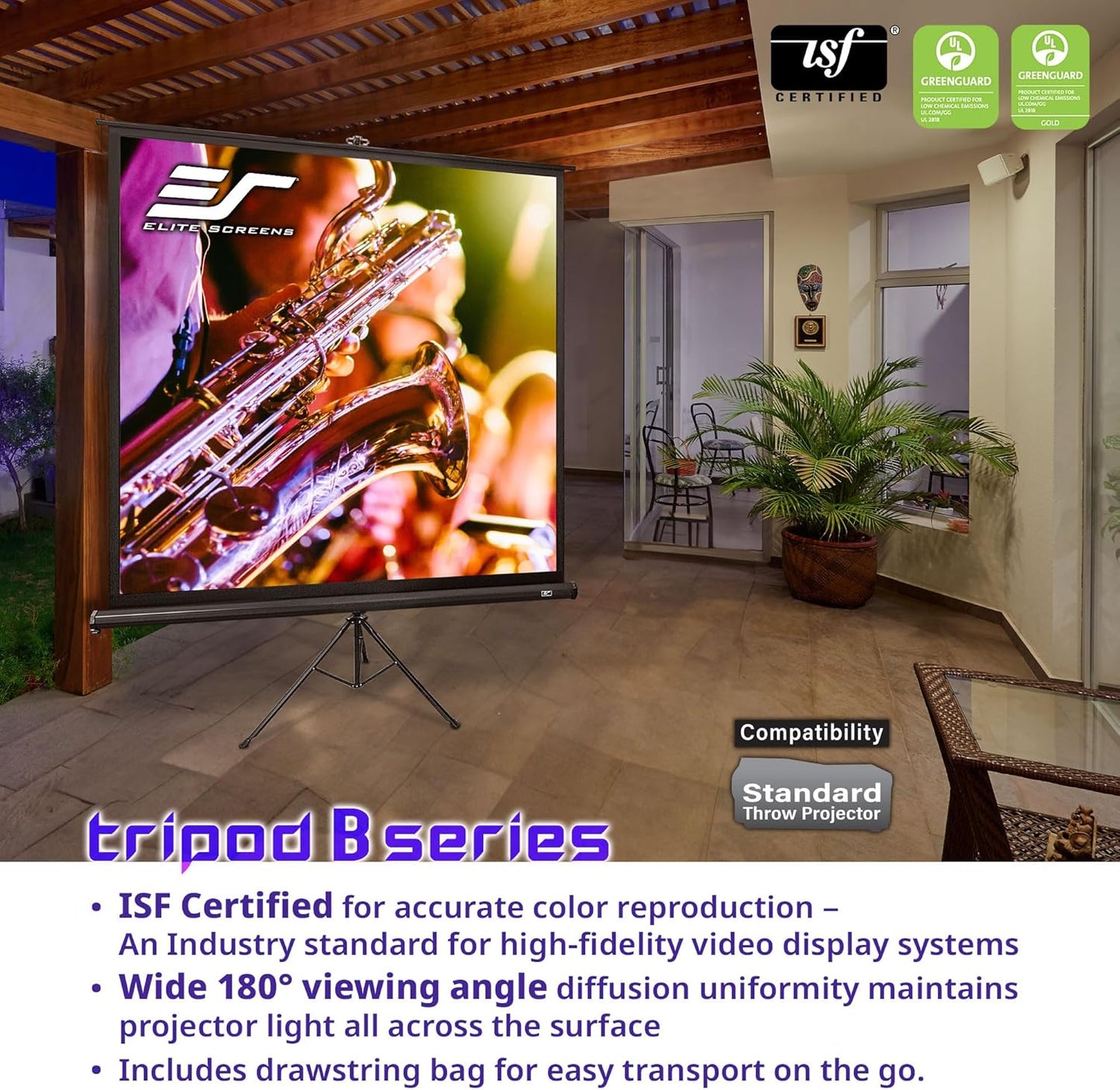Elite Screens Tripod B, 113-INCH 1:1, Lightweight Pull Up Foldable Stand, Manual, Movie Home Theater Projector Screen, 4K / 8K Ultra HDR 3D Ready, 2-YEAR WARRANTY, T113SB