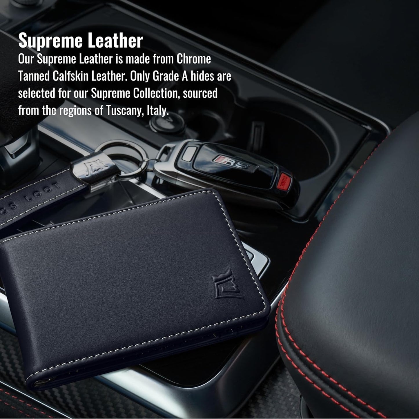 Kings Loot Wallet for Men | Customized Minimalist Slim RFID Blocking Leather Design with Cash Pocket & Card Pull Strap | Holds 1-15 Cards | Stylish & Durable Wallets