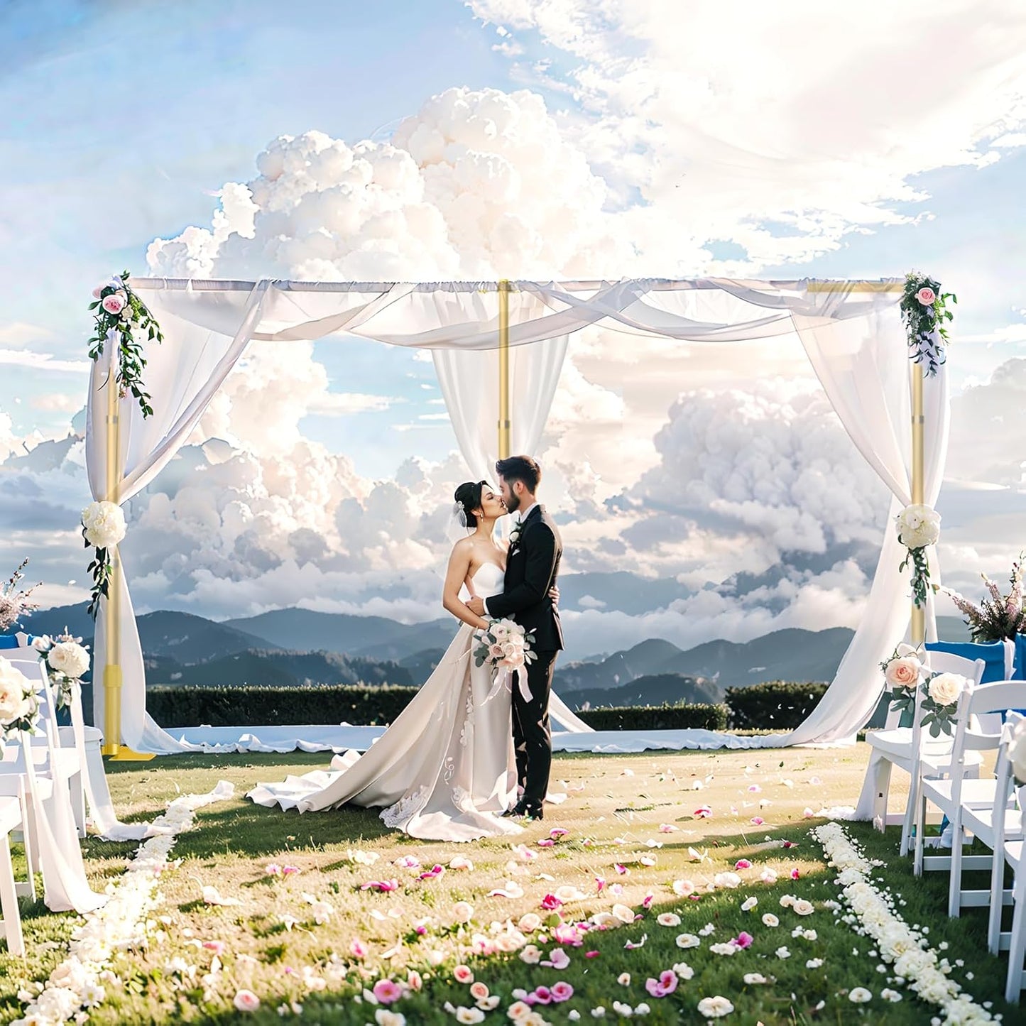 EMART Backdrop Stand Heavy Duty 8.9ftx20ft, Adjustable Pipe and Drape Photo Background Support Kit, Metal Frame with Flat Base for Wedding Birthday Party Banquet Decorations-Gold