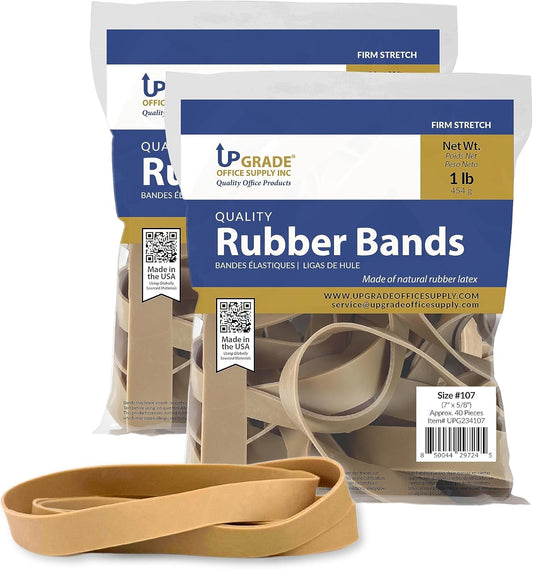 Upgrade Office Supply UPG234107PK2 Rubber Bands, Size 107 (7 x 5/8), 80 Bands, 1 lb 2-Pack, USA