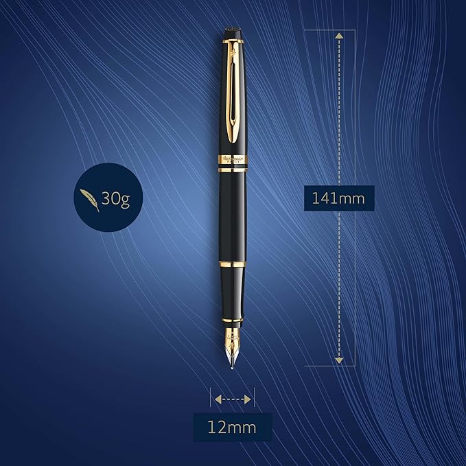 Waterman Expert Fountain Pen, Gloss Black with 23k Gold Trim, Fine Nib, Luxury Fountain Pen in Gift Box, Fountain Pen for Writing