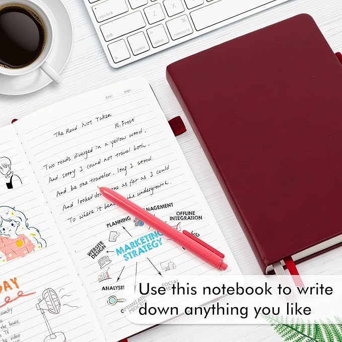 12 Pack Notebooks Journals Bulk with 12 Black Pens, Feela A5 Hardcover Notebook Classic Ruled Journal Set with Pen Holder for School Business Work Travel Writing, 120 GSM, 5.1”x8.3”, Wine