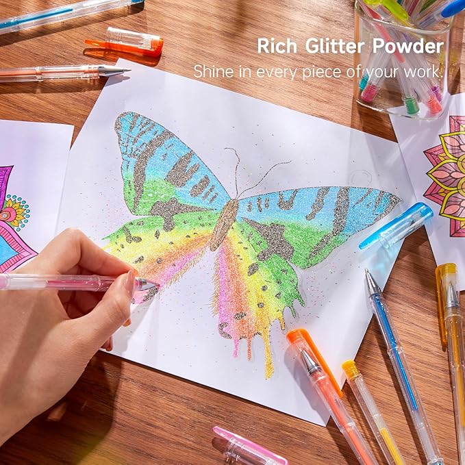 Shuttle Art 240 Pack Glitter Gel Pens, 120 Colors Glitter Gel Pen Set with 120 Refills for Adult Coloring Books Craft Doodling