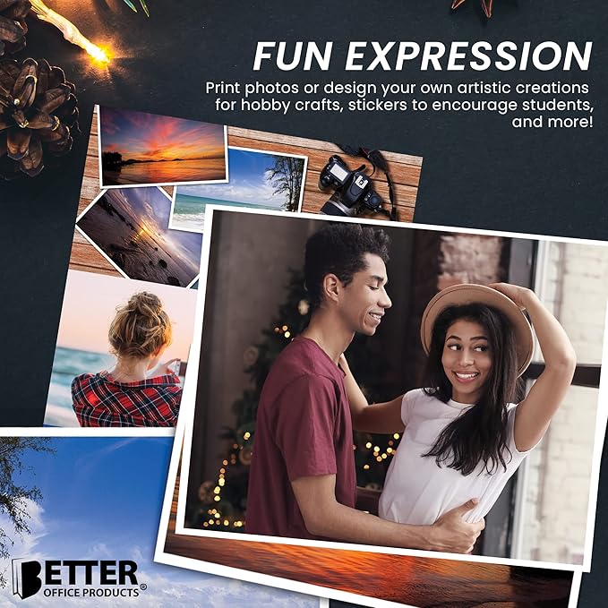 Better Office Products Self-Adhesive Photo Paper, Sticky Photo Paper, Glossy, 8.5 x 11 Inch, 50 Sheets, 135 gsm, Letter Size, 50-Count Pack