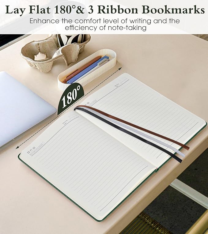 Lined Journal Notebook for Men Women, 160 Pages Ruled Paper, Inner Pocket, A5 Hardcover Vintage Leather Notebooks for Work, School, Travel Journaling, Daily Diary, Notepad 5.8" x 8.5" (Green)