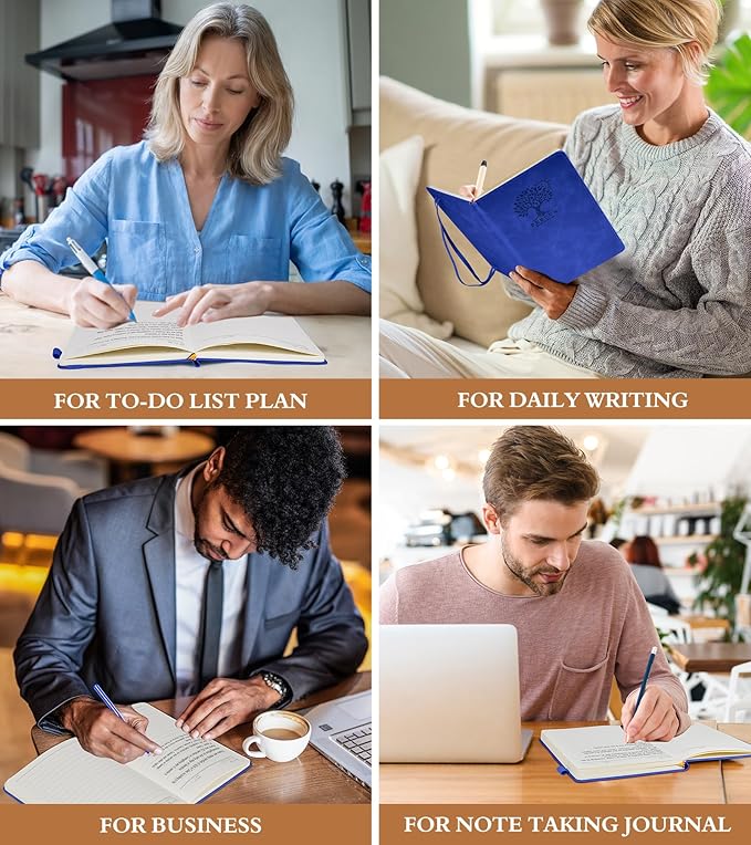 Lined Journal Notebook for Men & Women,200 Pages A5 Hardcover Leather Notebook (5.9"x8.5"), Travel Journal for Work, School, Business Writing, Note Taking, Notepad Diary (Navy)