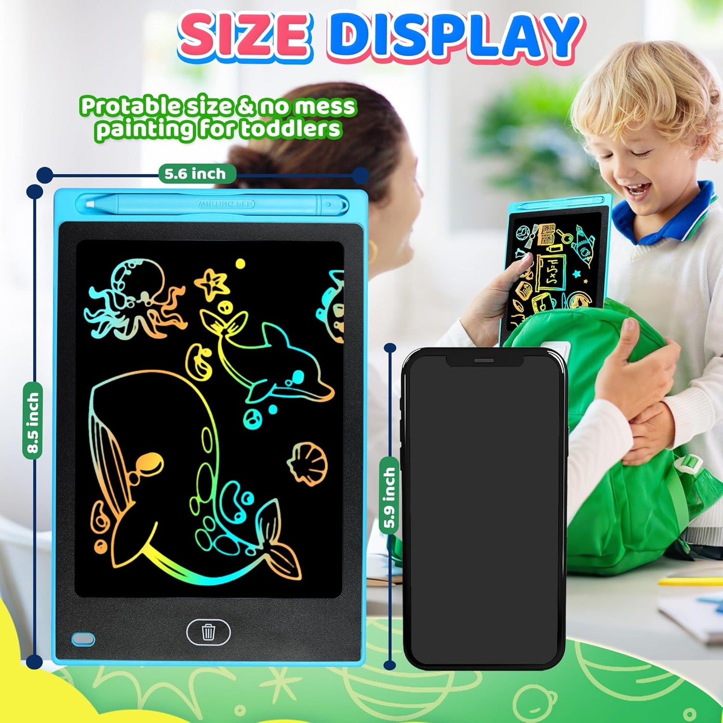 4 Pack LCD Writing Tablet for Kids, 8.5 Inch Doodle Writing Board Drawing Pad, Christmas Stocking Stuffer Quiet Classroom Educational Learning Activities Toys Birthday Gifts for Boys Girls Age 3 4 5 6