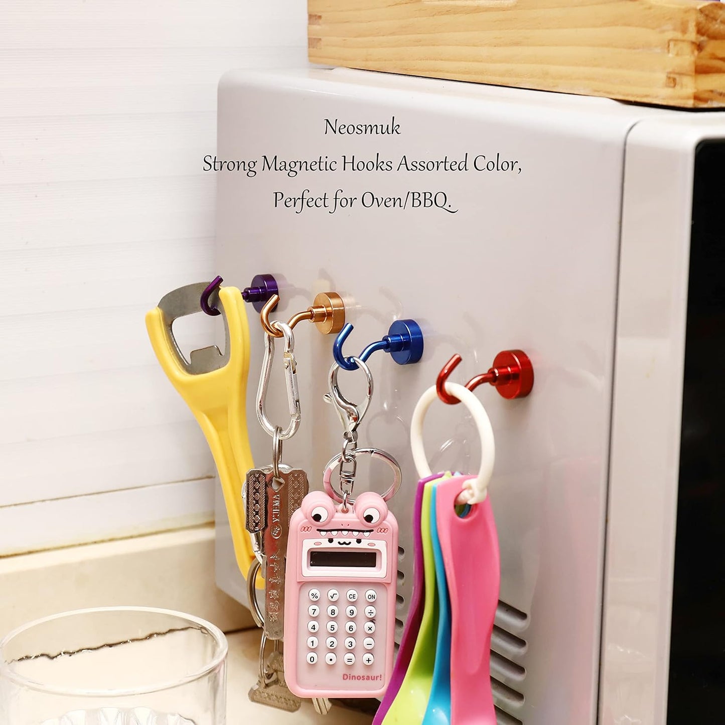 Neosmuk Magnetic Hooks,30lb Heavy Duty Earth Magnets with Hook for Refrigerator, Extra Strong Cruise Hook for Hanging, Magnetic Hanger for Curtain, Grill (Navyblue, 4 Pack)