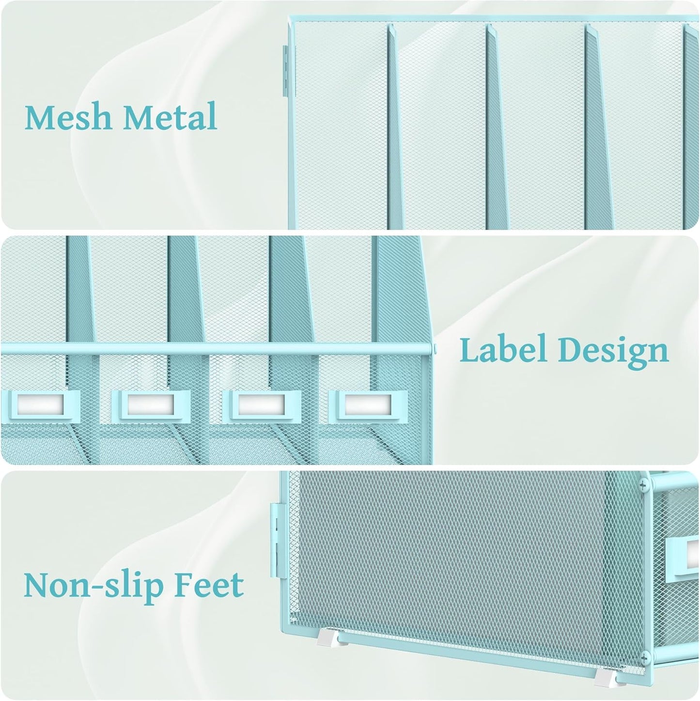 SUPEASY Desk Organizers Metal Desk Magazine File Holder with 5 Vertical Compartments Rack File Organizer for Office Desktop, Home Workspace, Blue