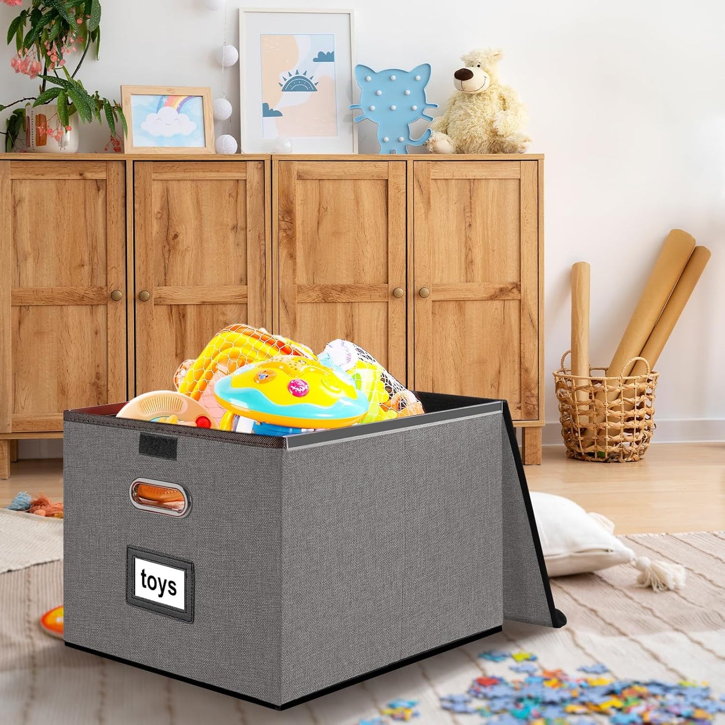 Huolewa Portable File Organizer Box with Lid, Stylish Filing Box Organizer Cabinet For Hanging File Folders, Universal Hanging Filing & Storage Boxes with Plastic Slides for Office/Decor/Home