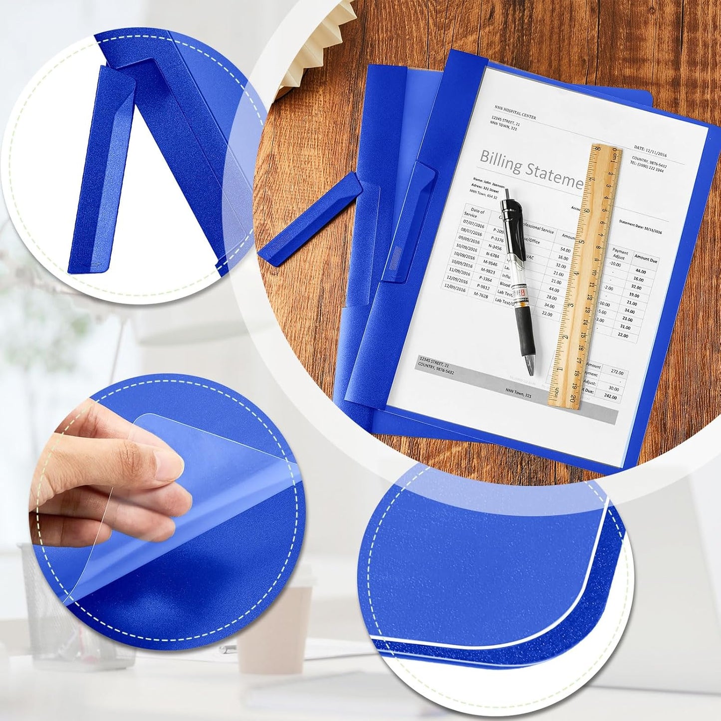 Maitys 50 Pack Clear Report Covers with Clip 11.4 x 9 Inch Presentation Folders Transparent Front Portfolio Folders for Letter Size(Blue)