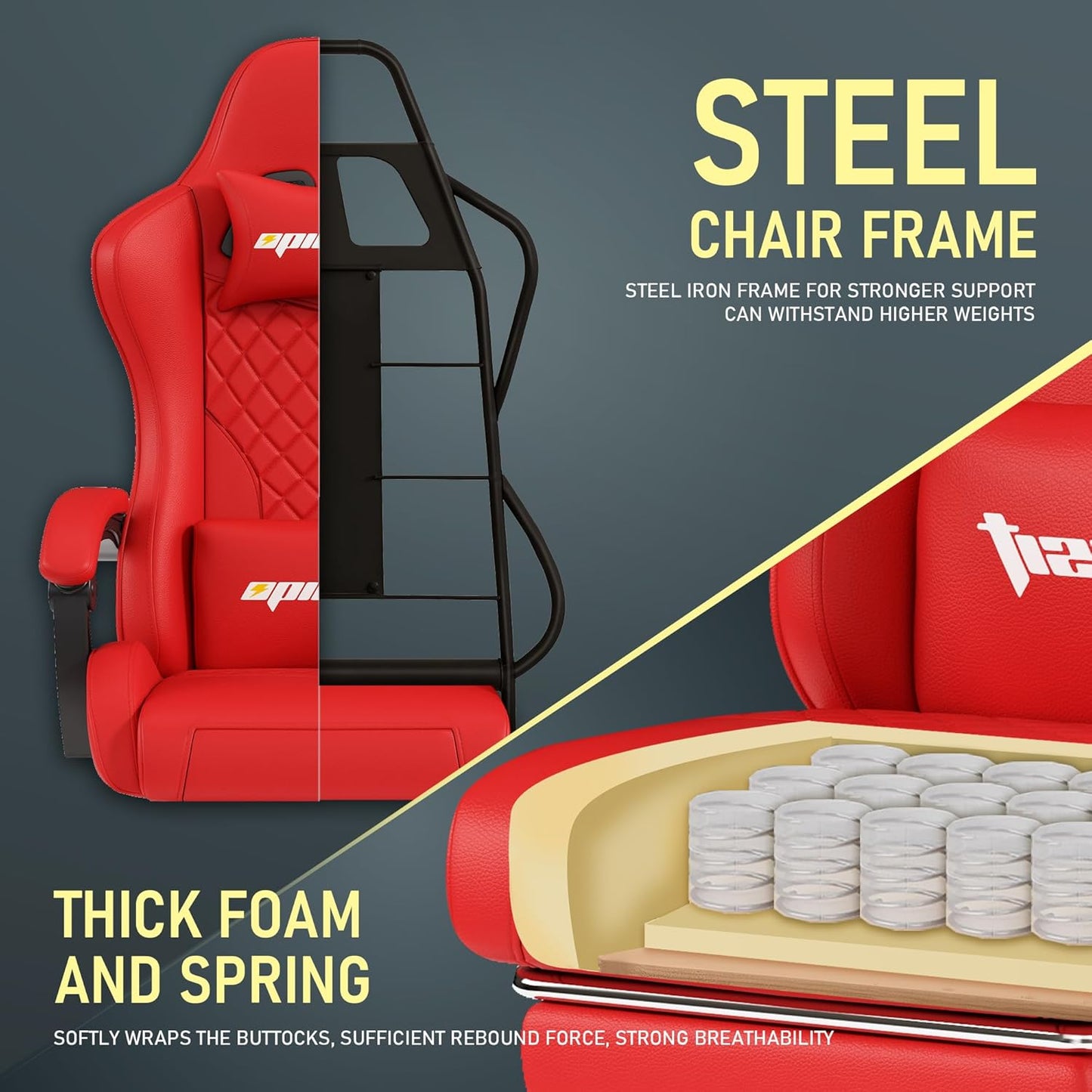 Gaming Chair,Ergonomic Computer Chairs for Adults with Footrest, PU Leather Office Chair with Adjustable Lumbar Support & Pocket Spring Cushion - Heavy Duty 400lb Capacity Gamer Chair (Red)