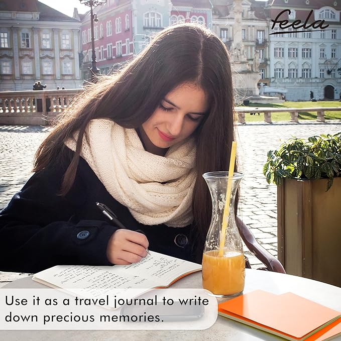 feela 8 Pack Soft Cover Journal Bulk, Notebooks College Ruled for Work, Lined Travel Journal for Women Men, Note Taking Notebook School Supplies Business Writing, 8.2” x 5.5”, A5, Orange