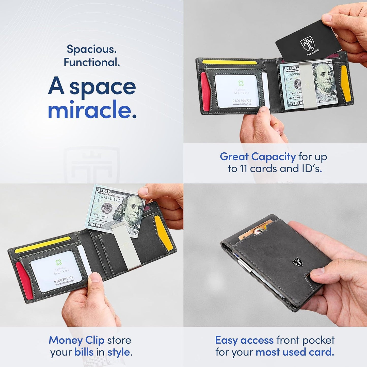 TRAVANDO Mens Slim Wallet with Money Clip AUSTIN RFID Blocking Bifold Credit Card Holder for Men with Gift Box