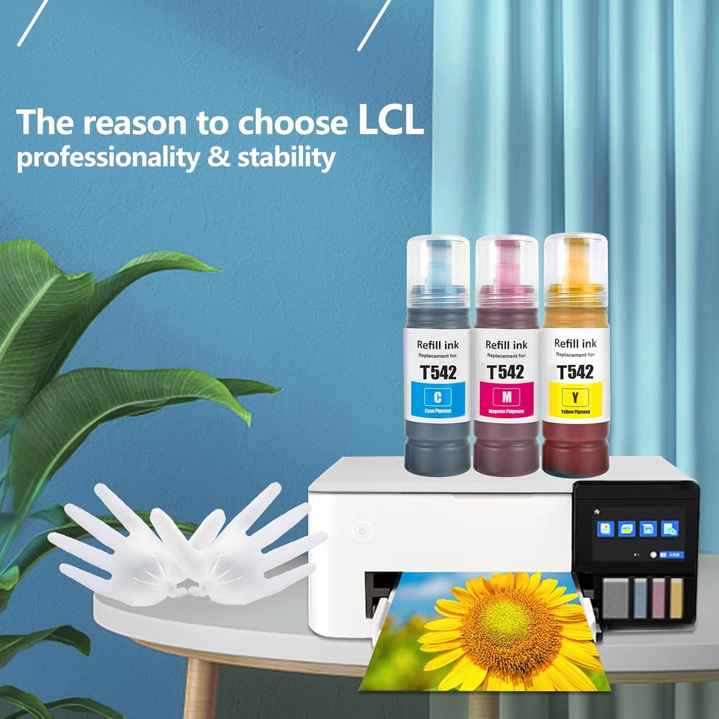LCL Compatible Ink Refill Bottles Replacement for 542 T542 Ink Compatible with Ecotank ET-5150 ET-5170 ET-5180 ET-5850 ET-5800 ET-5880 ET-16600 ET-16650 ST-C8000 ST-C8090 Printers(Cyan Magenta Yellow)