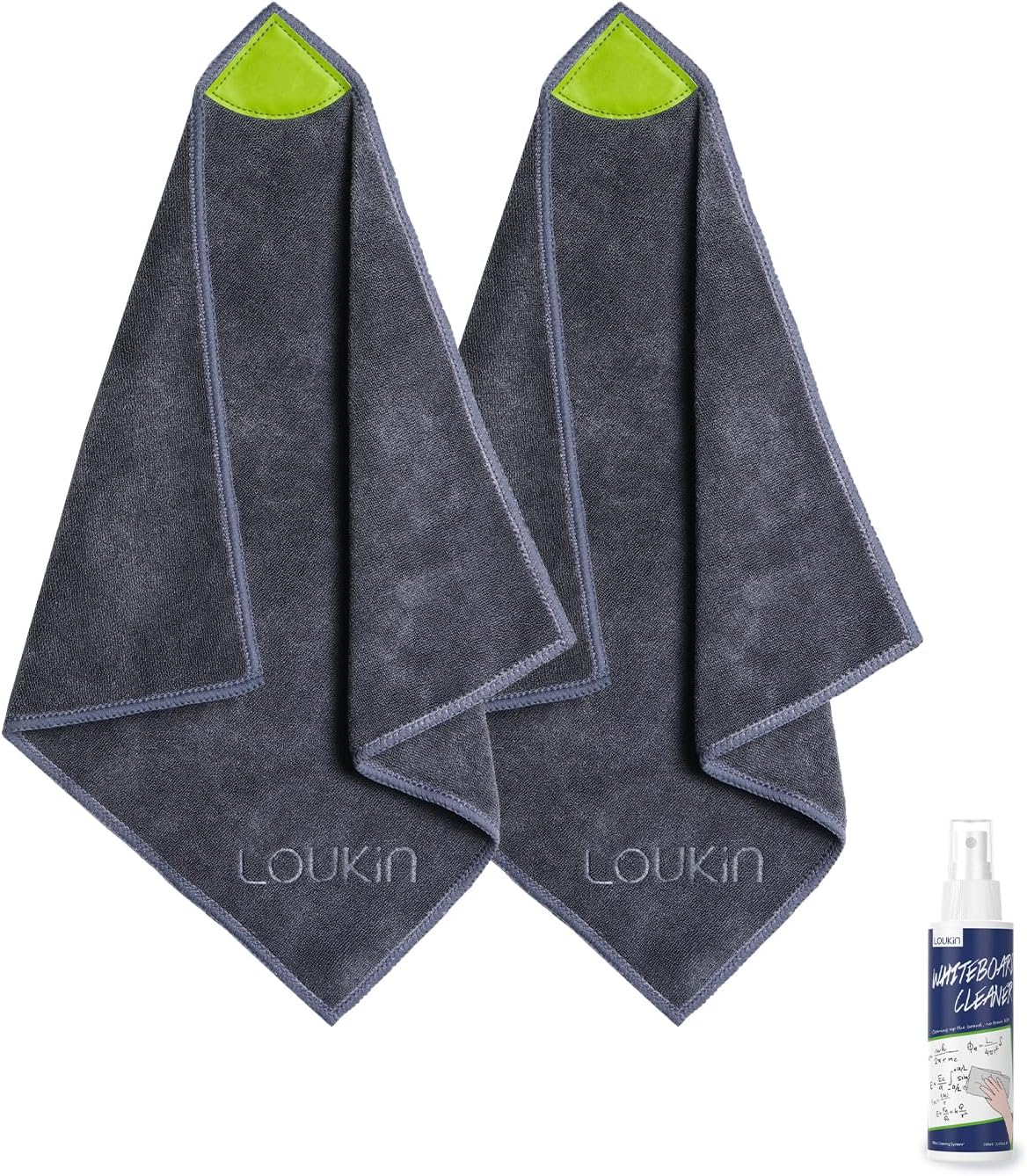 loukin 2 Pack Magnetic Cleaning Cloth, Microfiber Dry Erase Eraser, Washable Whiteboard Cleaning Cloth for Classroom, Home and Office, Gray, 12" x 12" - 3.4 fl oz Whiteboard Cleaner Included