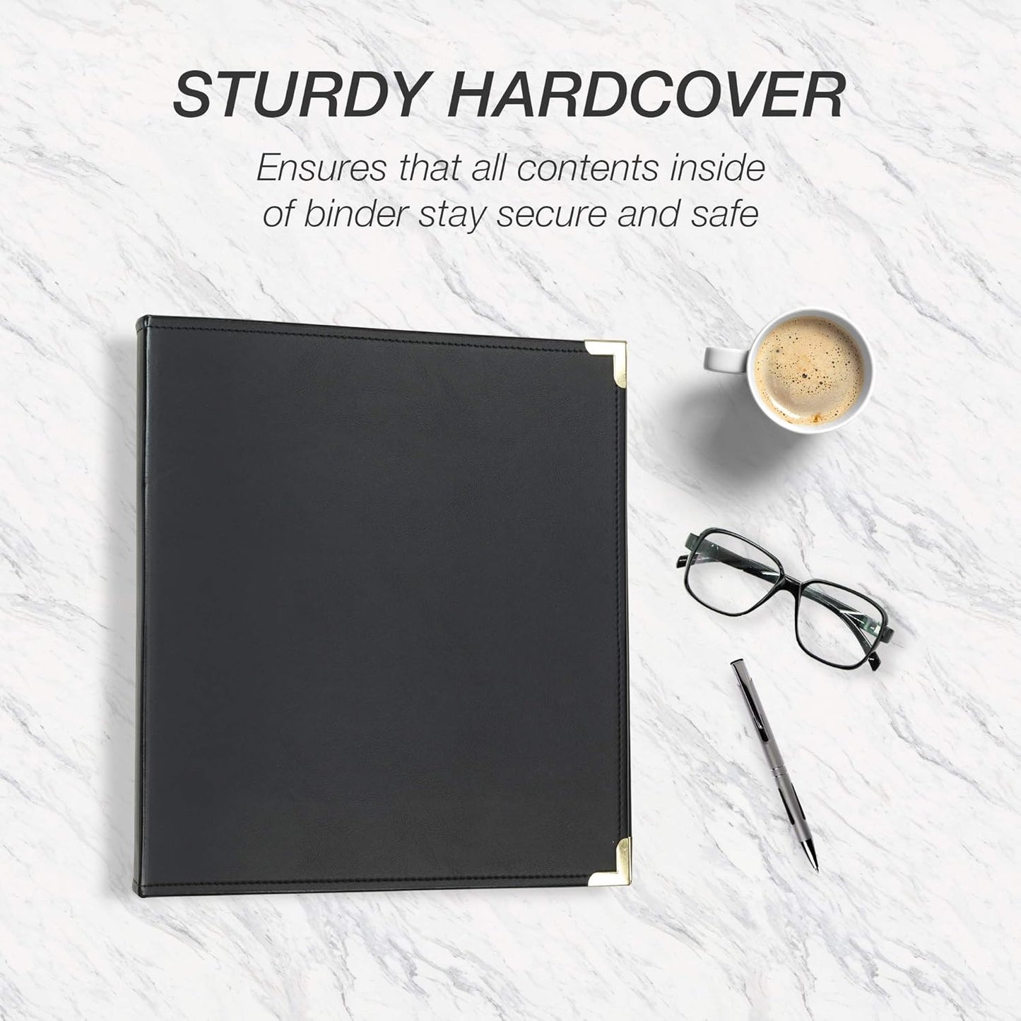 Samsill Classic Collection Leather 3 Ring Binder, Executive Presentation Portfolio, 2 Inch (Holds 425 Sheets), Brass Round Ring, Black