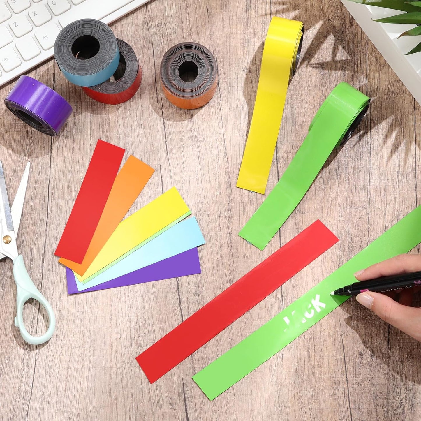 6 Pcs Dry Erase Magnetic Strips for Classroom, 1 In x 9.8 Ft Rainbow Colors Magnetic Tape Roll Blank Magnets Sticky Labels Writable Flexible Magnet Sheet for Whiteboard Refrigerator and Crafts