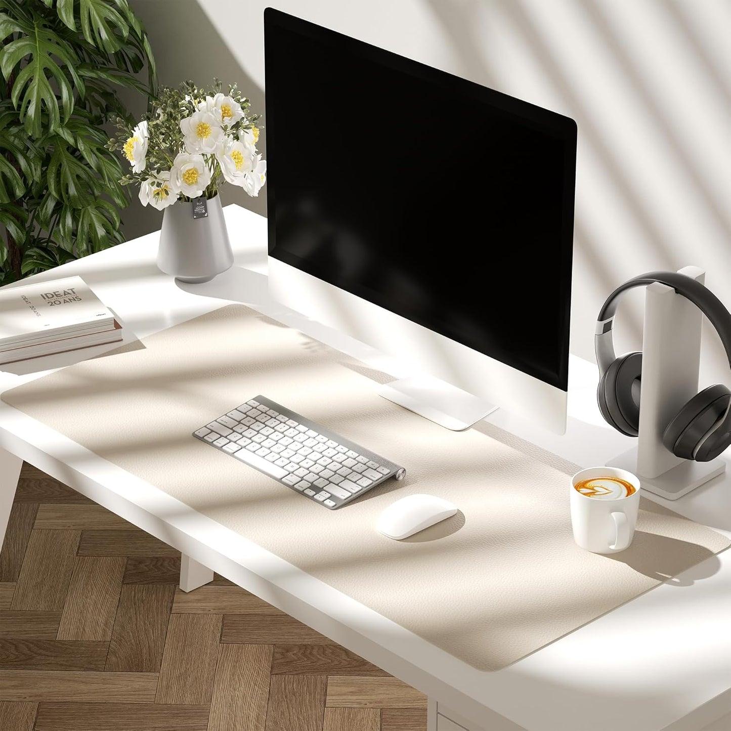 Aothia Double-Sided PU Leather Desk Pad - Non-Slip Large Mouse Pad & Desk Mat for Office, Home - Waterproof, Easy to Clean, Durable Dual-Sided Surface (31.5" x 15.7", Milk White)