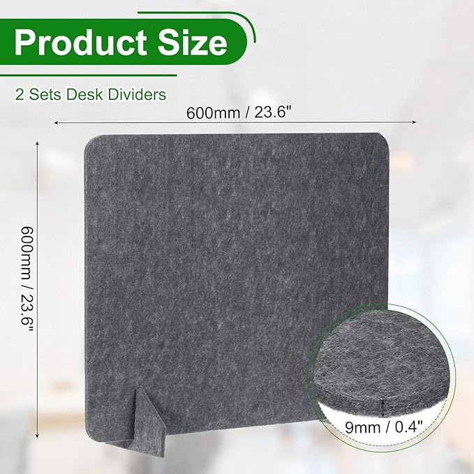 PATIKIL Desk Divider, 2 Set 24 x 24 Inch Acoustic Freestanding Desk Divider Desk Privacy Panel with 4 Pcs Support Feet for Library Office Workstation, Dark Grey