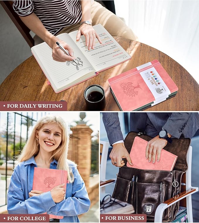 B5 Lined Journal Notebook - 365 Page Large Leather Journals for Writing Women Men，Hardcover Notebook with 100Gsm Thick Pages，Daily Diary for Travel, Work，School，College Ruled (7.6" x 10.3")