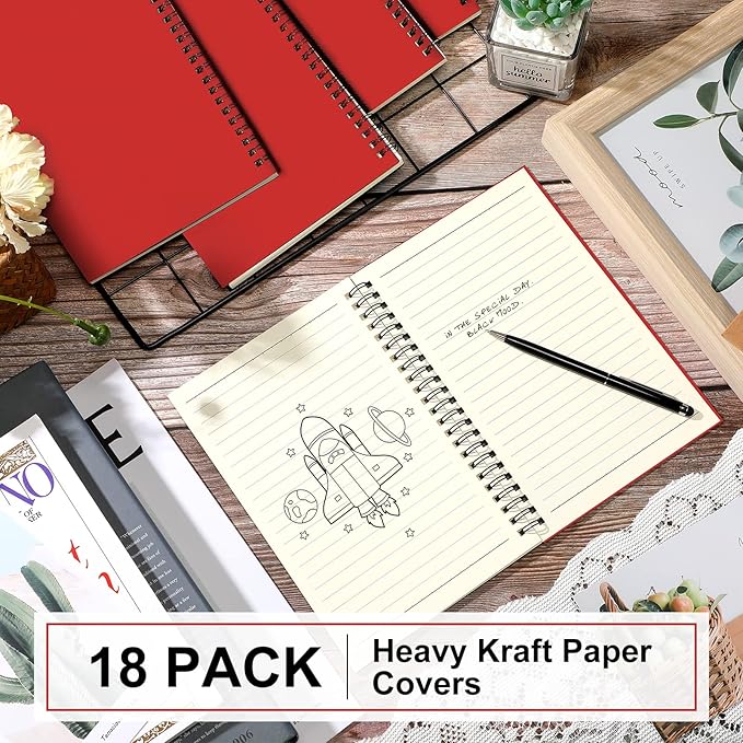 Yahenda 18 Pcs Spiral Notebook Bulk A5 Journal Lined 8.3'' x 5.5'' Writing Composition Paper Small Notepad Subject Notebook for Students Office Business Back to School Supplies (Red)
