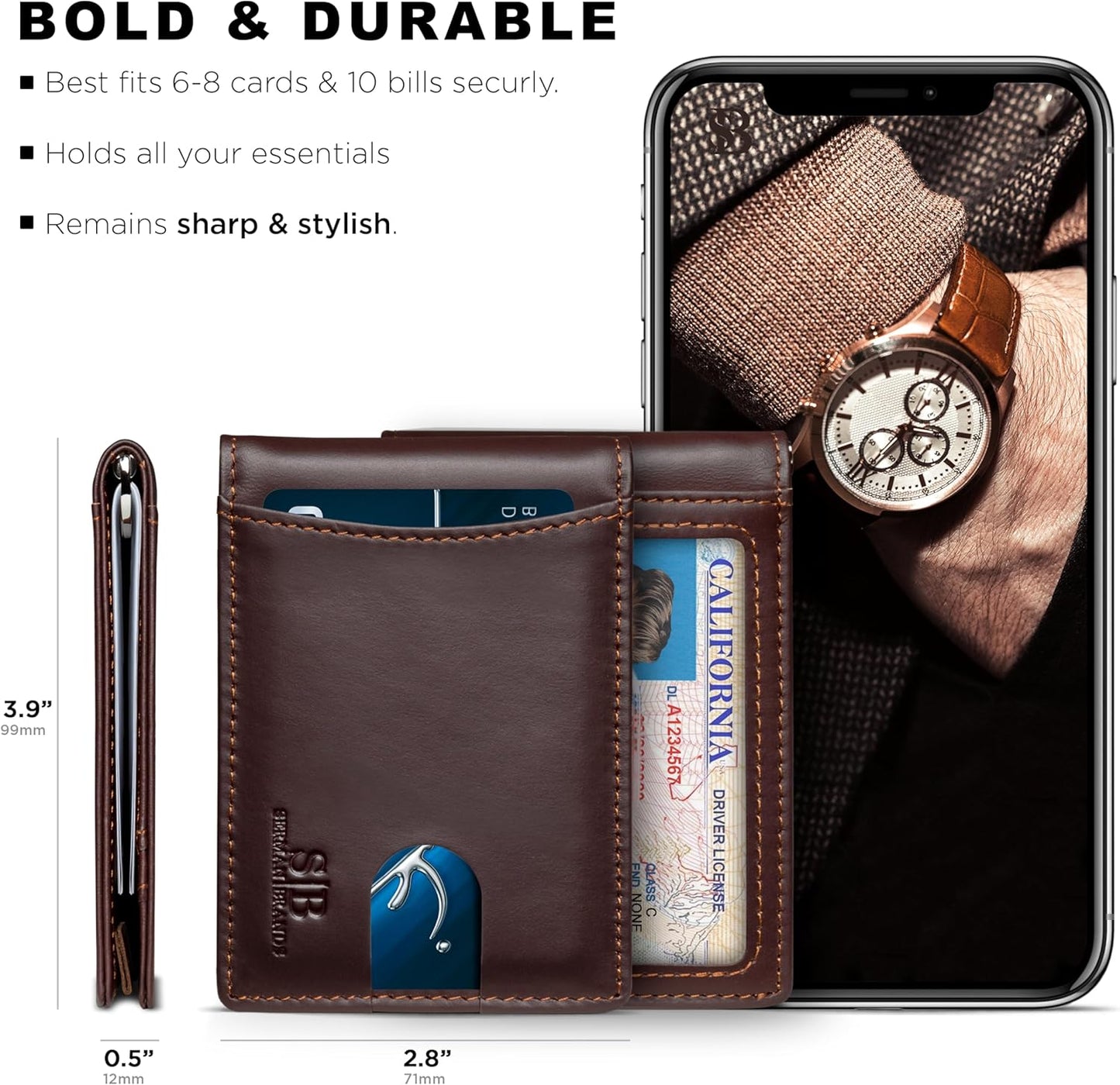 SERMAN BRANDS RFID Blocking Slim Bifold Genuine Leather Minimalist Front Pocket Wallets for Men with Money Clip Thin Gift