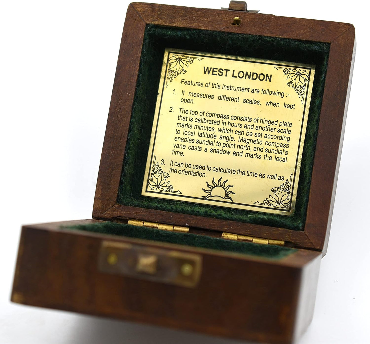 SARA NAUTICAL Antique Brass Sundial Compass, Sundial Clock in Box Gift Sun Clock Ship Replica Watch,Ship Decorations