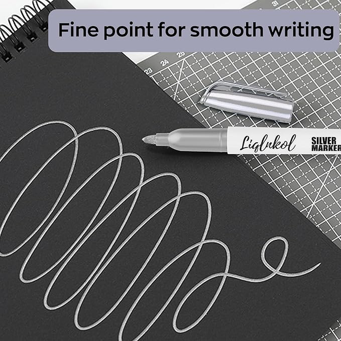 Silver Metallic Markers Pens Bulk of 36 Pack, 2mm Felt Fine Tip for Art, Crafts, Drawing, DIY Projects, Office Supplies, Gift Card Making