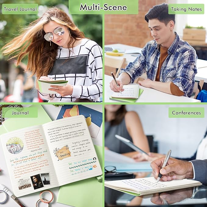 feela 8 Pack Soft Cover Journal Bulk, Notebooks College Ruled for Work, Lined Travel Journal for Women Men, Note Taking Notebook School Supplies Business Writing, 8.2” x 5.5”, A5, Light Green