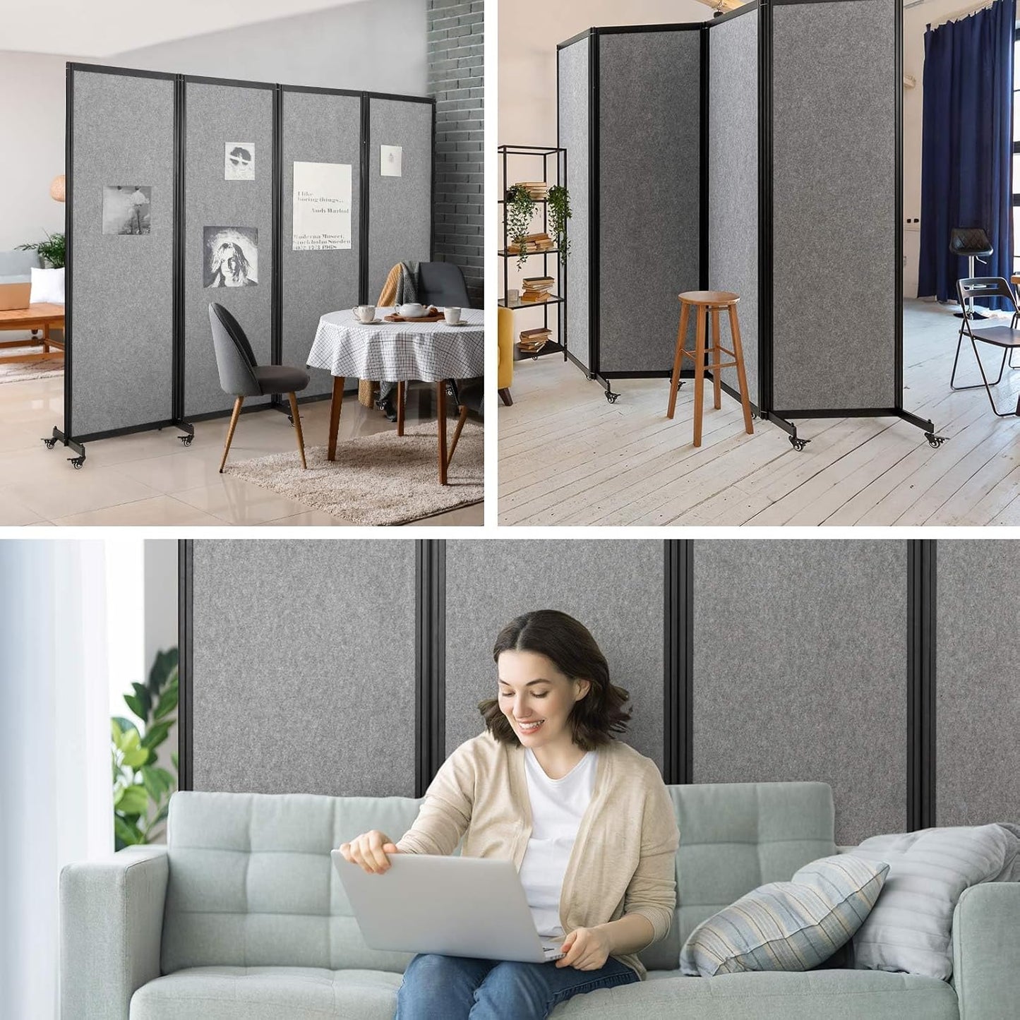 Room Partition,Office Divider,Portable Commercial Screen Dividers,Privacy Partition Separator,Classroom School Dividers, 8'5"L* 6'7"H,4 Panel,Light Grey