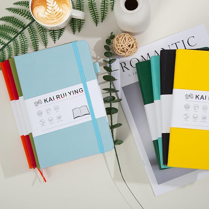 KaiRuiYing Lined Journal Notebook with Pen Holder, 160 Pages, 5.5'' × 8.6'' Medium Size A5-100 GSM Thick Paper, for Writing, Work, Office, Leather Hardcover