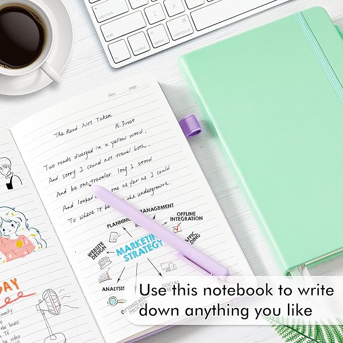 feela 5 Pack Notebooks Journals Bulk, Hardcover Classic Ruled Lined Journals with Pen Holder for Women Girls School Business Supplies, with 5 Black Pens, 120 GSM, 5.1”x8.3”, A5, Pastel Colors