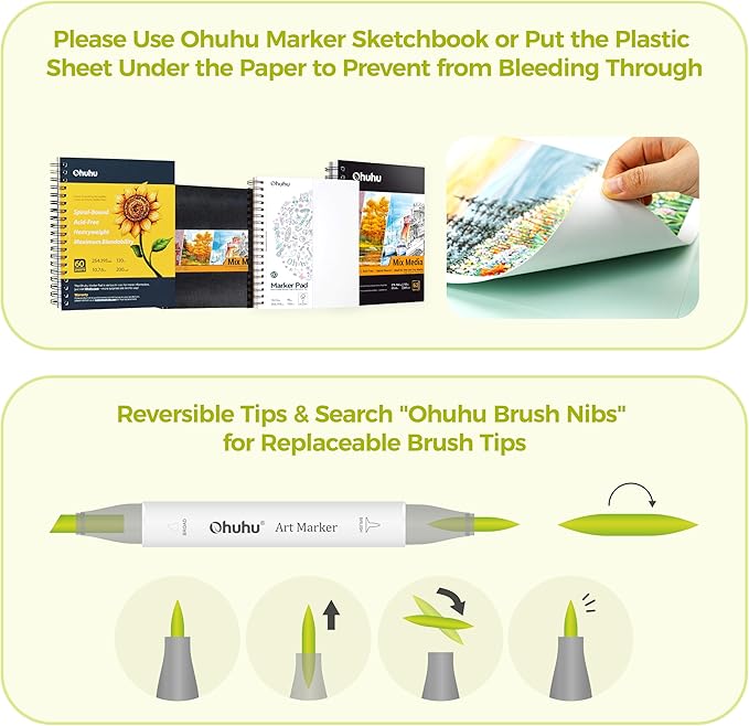 Ohuhu Alcohol Markers Brush Tip -Double Tipped Art Marker Set for Artist Adults Coloring Illustration - 120 Colors- Brush & Chisel Dual Tips- Honolulu of Ohuhu Markers- Refillable Alcohol-based Ink