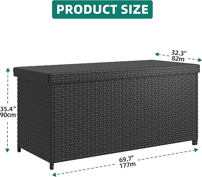 YITAHOME 260 Gallon Deck Box, XXL Wicker Outdoor Storage Box, Oversized Rattan Storage Cabinet for Patio Furniture, Cushions, Pool Storage and Garden Tools (Black)