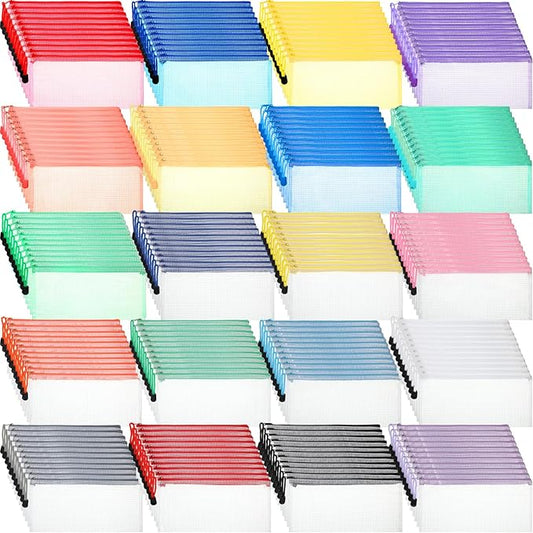 Zhehao 200 Pieces A6 Mesh Zipper Pouch Bulk Mesh Bags with Zipper Waterproof Small Pencil Pouches for School Office Supplies Organization 9.4 x 4.5 Inches(Multiple Colors)