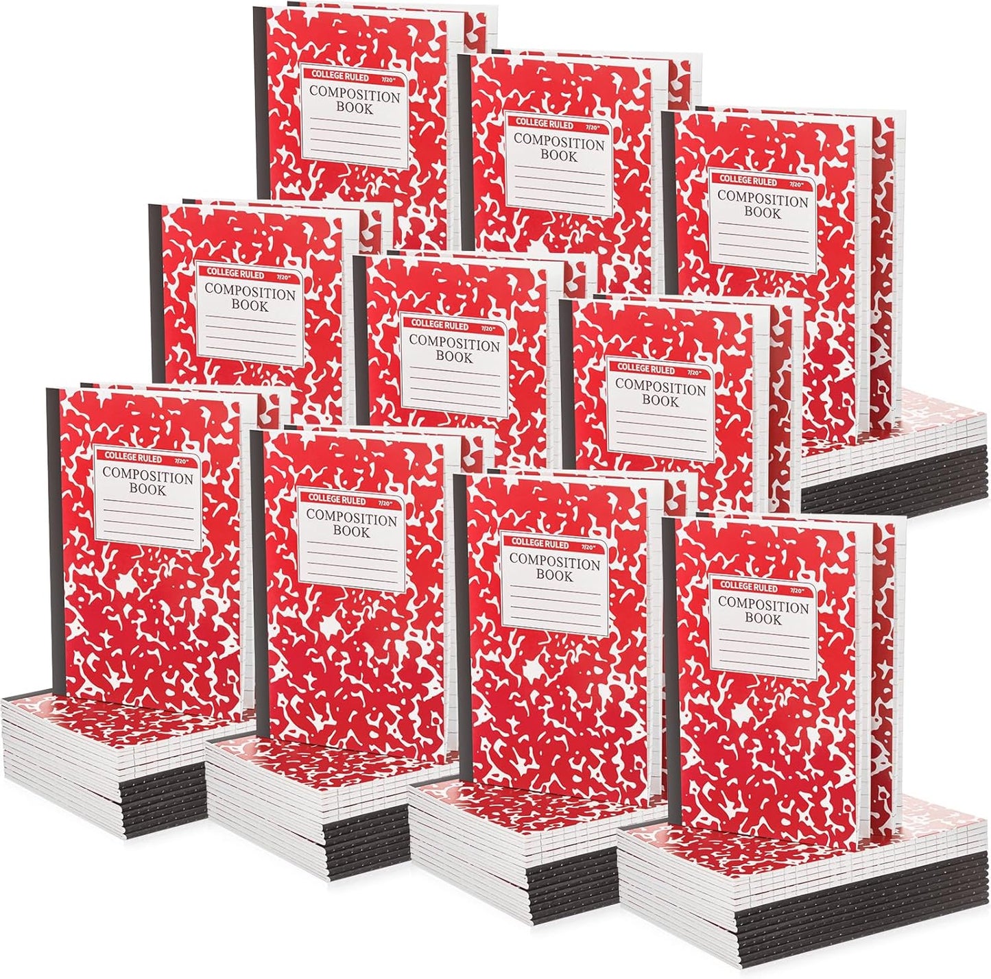 Fainne 100 Pack A5 Composition Notebooks Bulk College Ruled Composition Notebooks Marble Covers Notebook for Student Classroom Office Supplies 30 Sheet/60 Page(Red)