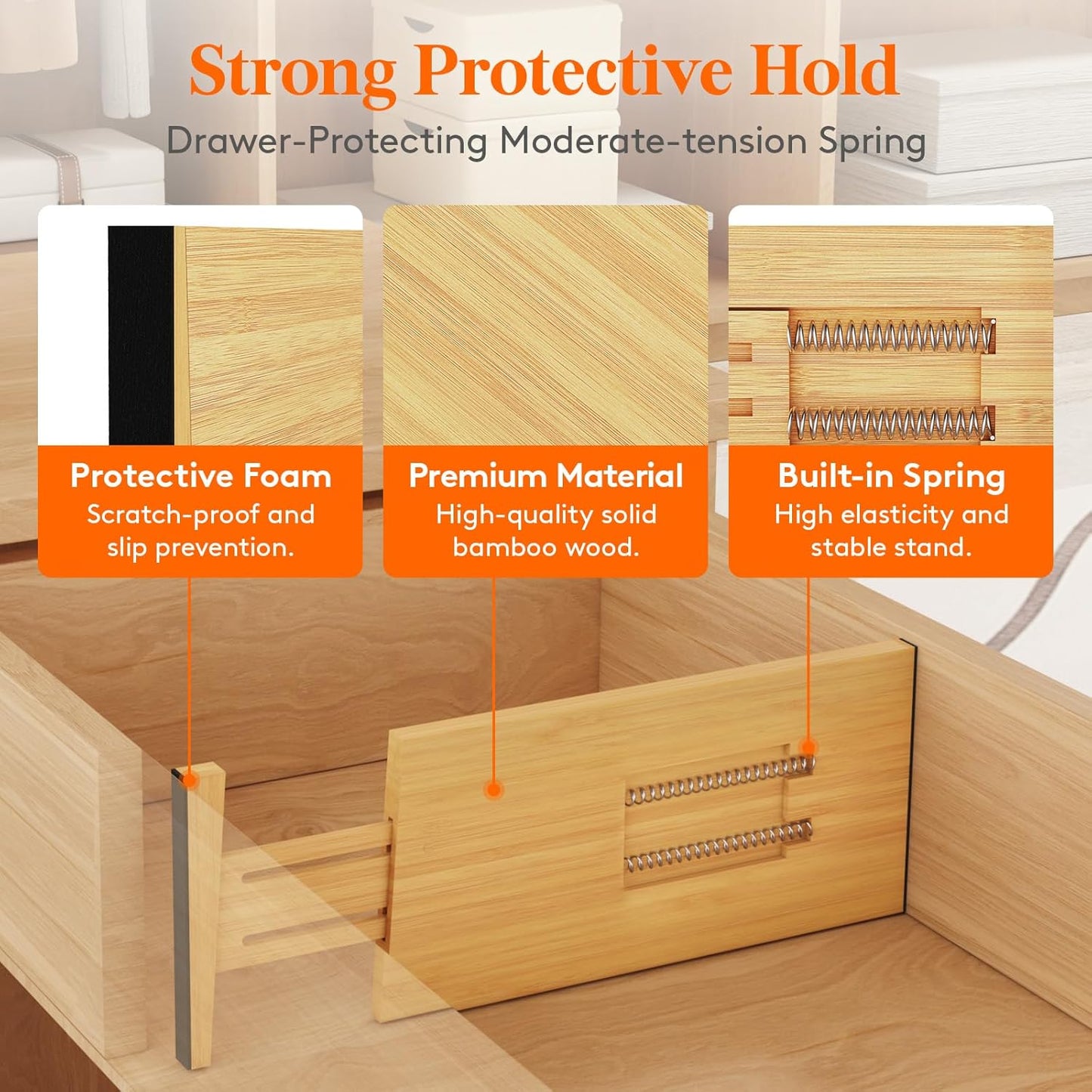 Lifewit 8 Pack Drawer Dividers Bamboo 6" High, 11-17" Adjustable Drawer Organizers for Clothes, Expandable Dresser Separators in Bedroom/Bathroom/Kitchen/Fridge/Office Organization and Storage