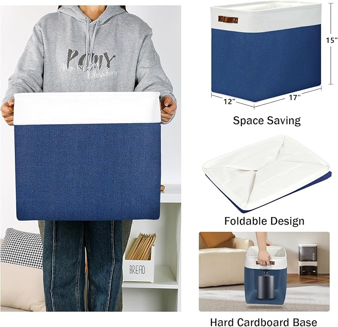 DULLEMELO 51L Large Baskets for Storage, Large Rectangular Baskets for Shelves [3 Pack], Blanket Basket Dog Toy Basket for Organizing Closet, Nursery, Clothes,Toys (White&Blue)