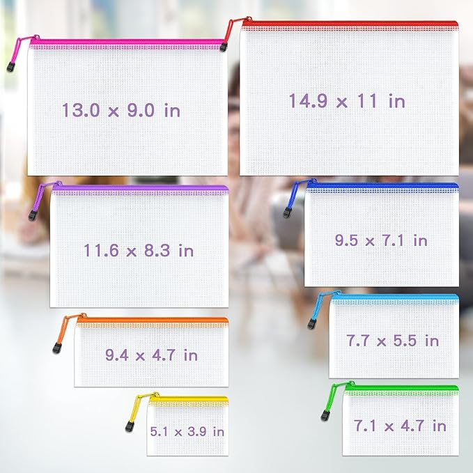 Umriox Mesh Zipper Pouch, 8 Assorted Size (8 Colors, 36 Packs), Zipper Bags, Storage Bags for Craft Projects Office Cosmetics Travel