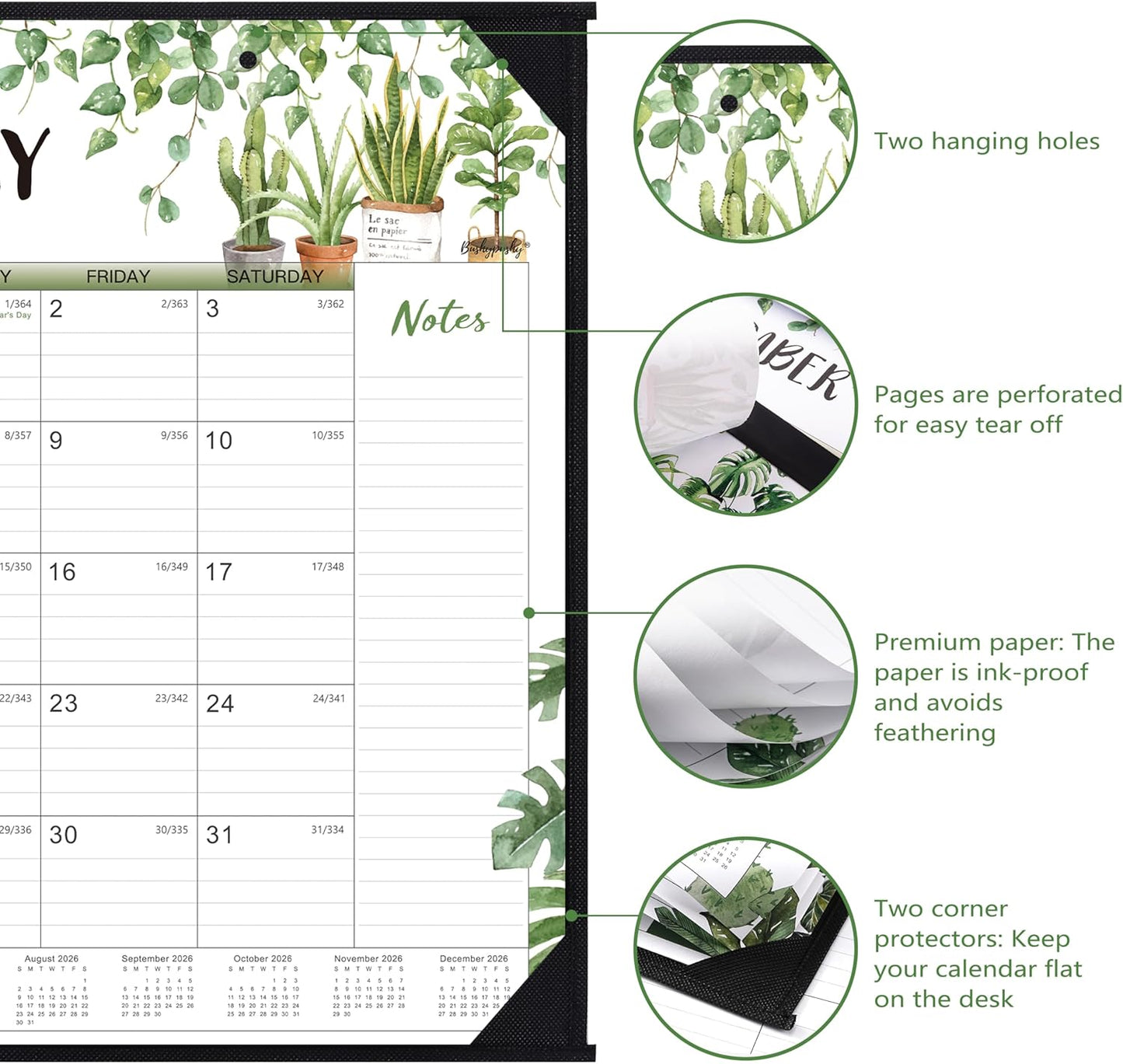 2026 Desk Calendar - 2026 Large Desk Calendar 22x17, Jan. 2026 - Dec. 2026, 2026 Large Calendar, 12 Months, Corner Protectors - Plants