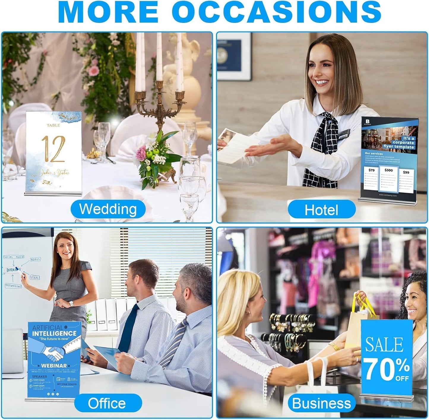 EHWINE 16 Pack Acrylic Sign Holders - 5 x 7, Double-Sided Stand Up Table Top Sign Holders, Clear Acrylic Picture Frame Menu Flyer Paper Display Stand for Office Business Store Wedding Party