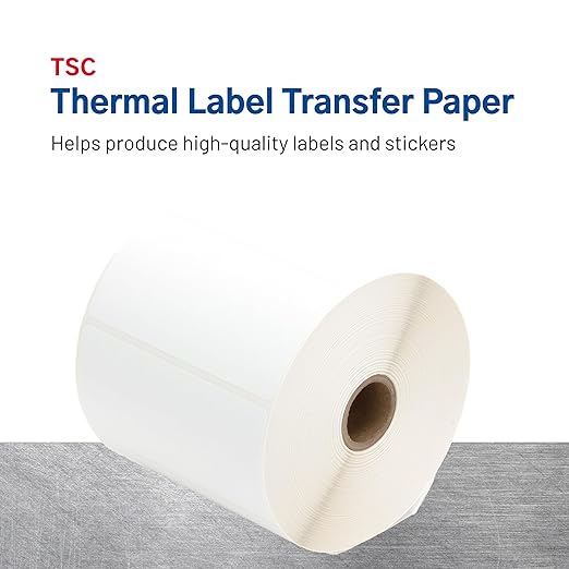 TSC Thermal Label Transfer Paper for Printers, Stickers and Labels for Postage, Receipts, Retail, Business, 4" Width x 2" Length, 1" Core, 5" Outer Diameter, White, 1250 Labels Per Roll, 4 Rolls