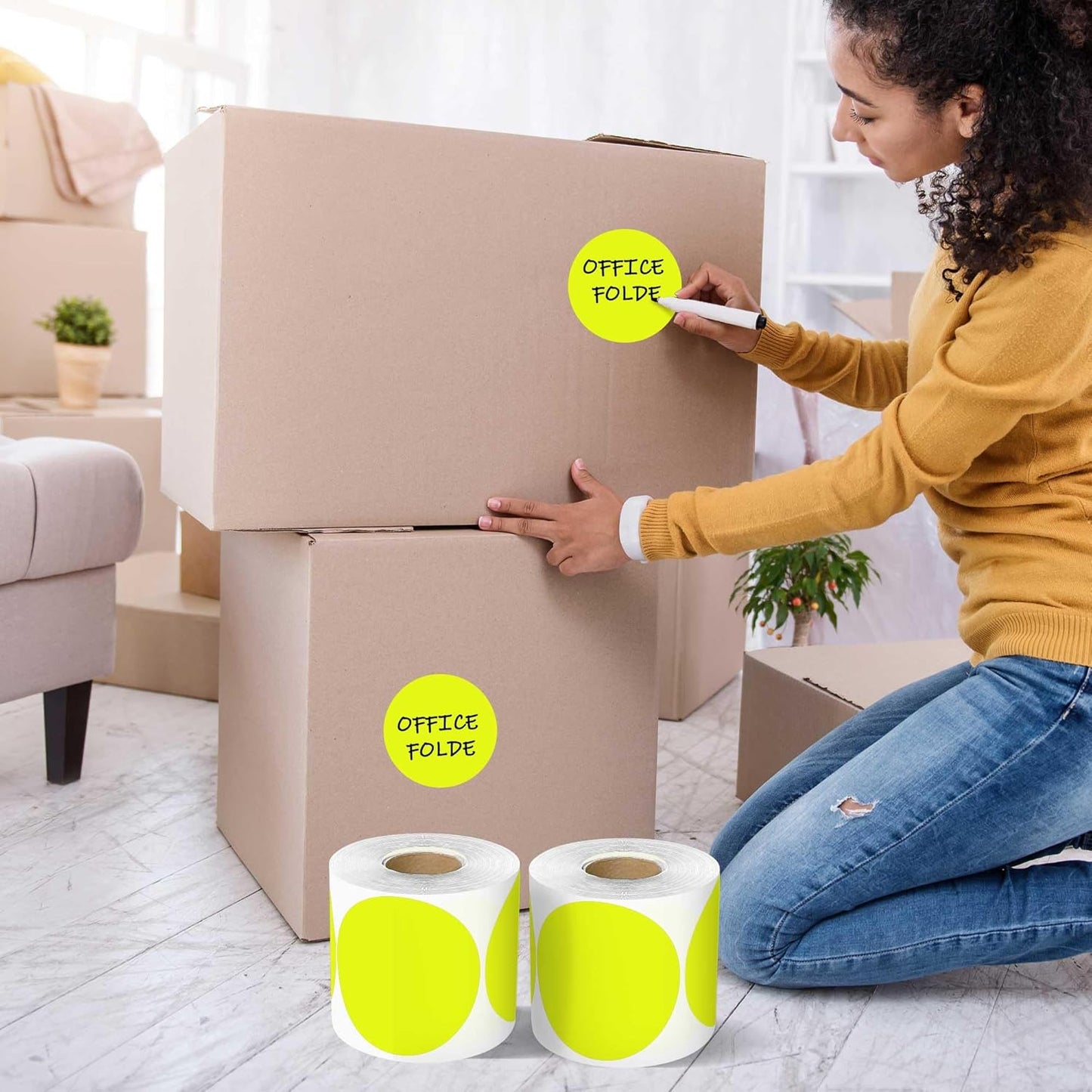 PARLAIM 3”Color Coding Labels Stickers,4Rolls/2000per Dispenser Box Round Adhesive Circle Dot Stickers for Inventory Office Home(Fluorescent Yellow)