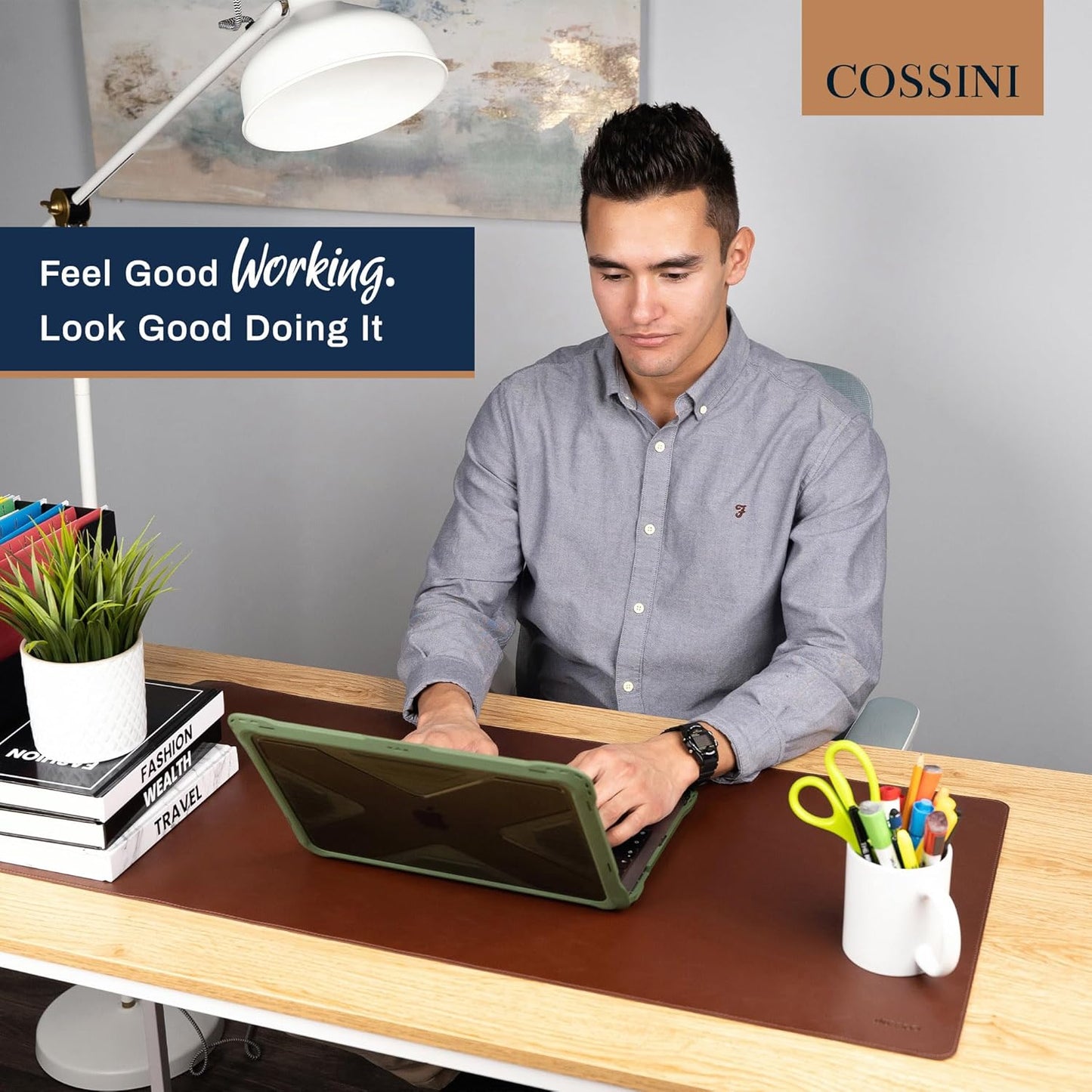 Cossini XL Desk Pad - Large Vegan Leather Desk Mat (17 x 36) - Buttery Smooth Writing, Damage Blocking, Non-Slip, Waterproof - Home Office Computer Desk Protector Blotter Laptop Keyboard Mouse Pad