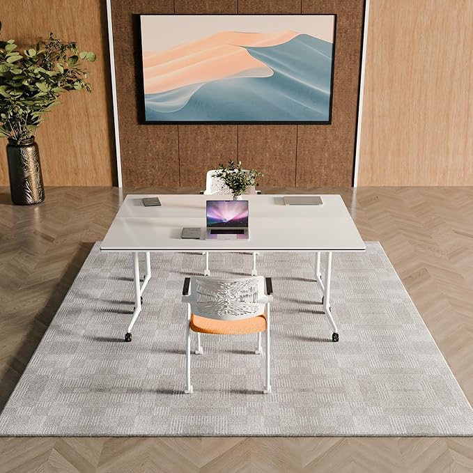 Folding Conference Table – Portable Flip-Top Desk with Locking Wheels, 47.2IN Conference Room Tables Modular Office Desk Heavy-Duty Metal Frame,Space-Saving Design for Meeting & Training Rooms(2PACK)