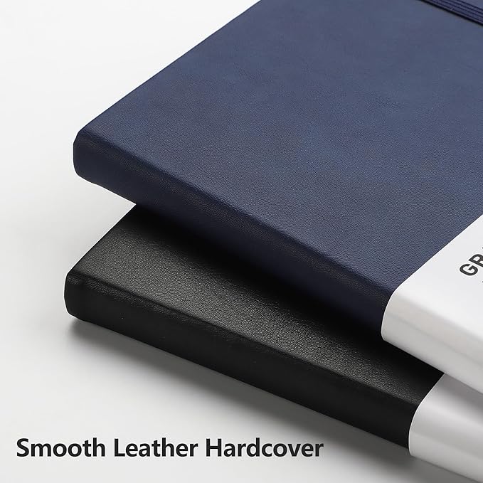 RETTACY Graph Grid Paper Notebook, 2-Pack, 192 Pages per Pack, A5 Medium Size (5.7'' x 8.3''), Leather Hardcover, 100 GSM Thick Paper, for School, Students, Math, Engineering (Black & Navy Blue)