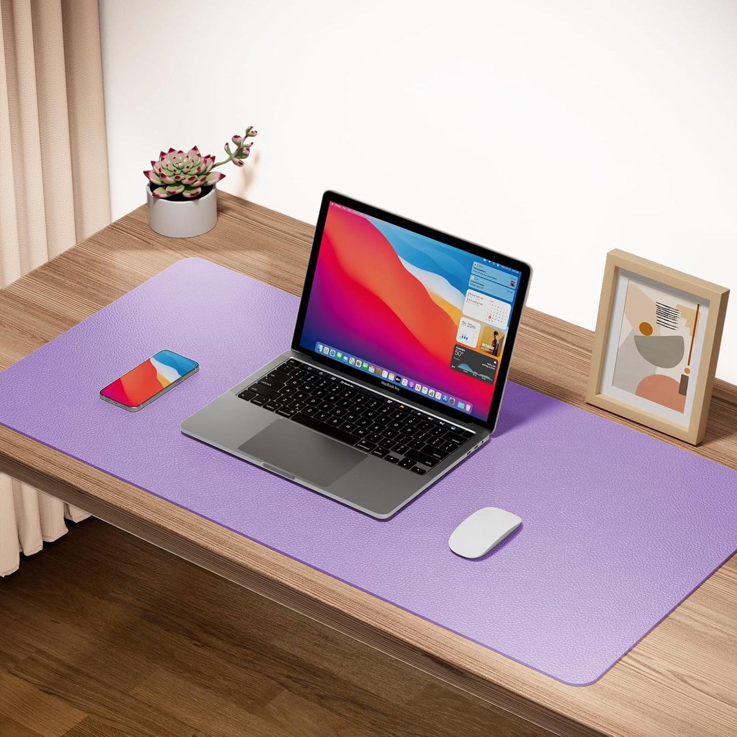 Boutilon Leather Desk Pad Protector,Non-Slip Mouse Pad,Laptop Desk Pad,Office Mouse Mat,Waterproof Leather Desk Blotter,Desk Writing Pad for Office and Home (L-Purple,35"x 17")